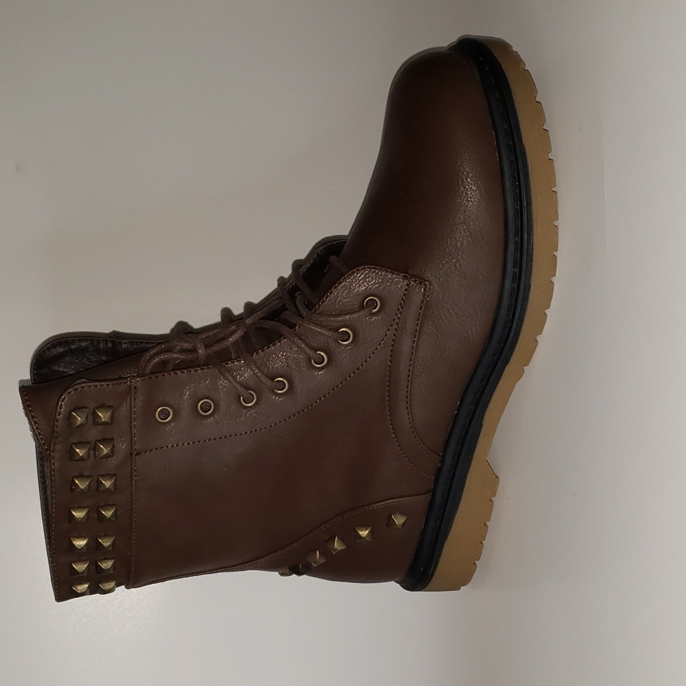 Brown Studded Combat Boots